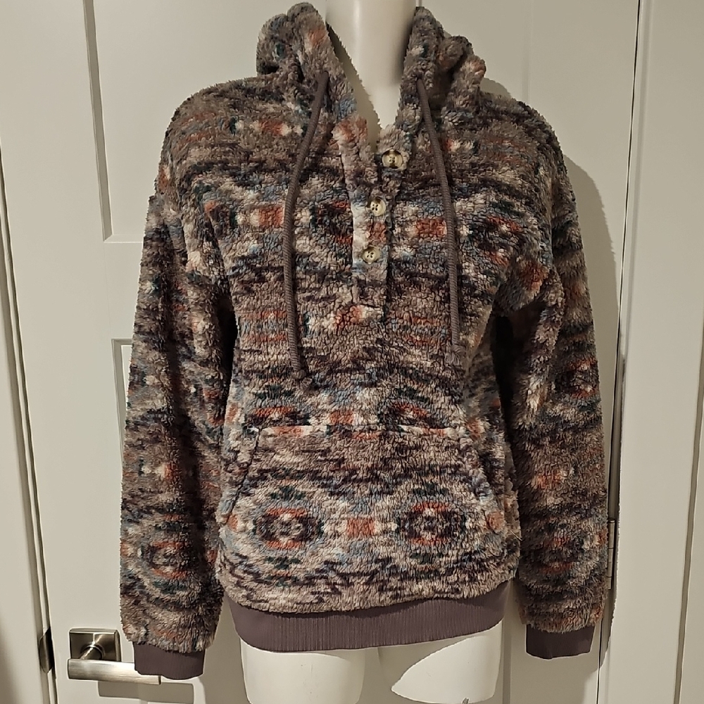 Maurices Aztec Print Teddy Button Hoodie